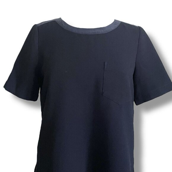 Madewell Womens Button Back Top Sz Small Black Silk Trim Crepe Blouse Minimalist - Picture 3 of 6